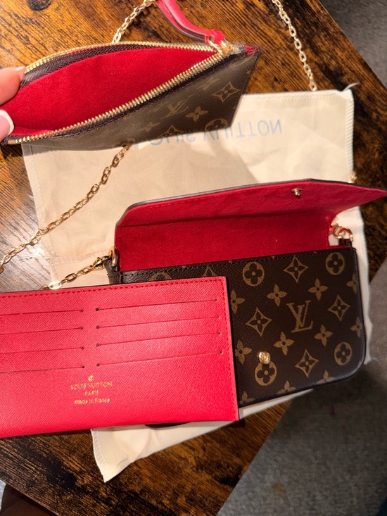 Louis Vuitton Handbags - Louis Vuitton Red & Monogram Chain Wallet & Purse Set -2 Wallets -Red Interior